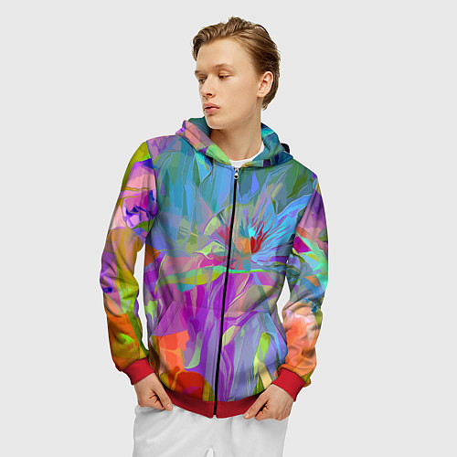 Мужская толстовка на молнии Abstract color pattern Summer 2022 / 3D-Красный – фото 3