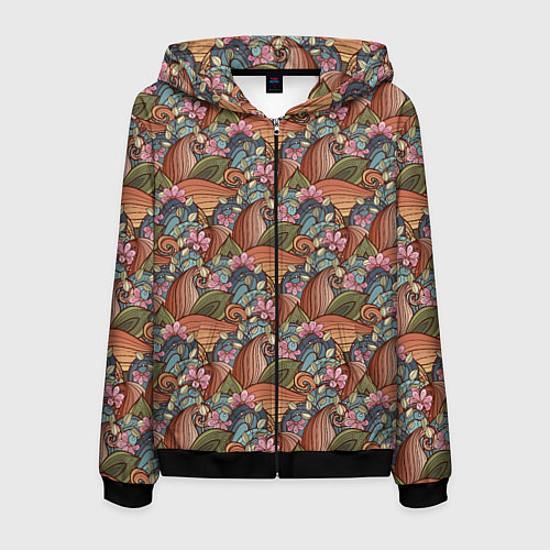 Мужская толстовка на молнии Паттерн волнистые узоры / 3D-Черный – фото 1