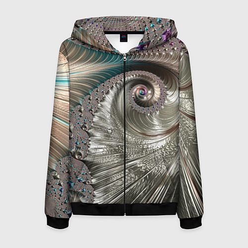 Мужская толстовка на молнии Fractal pattern Spiral Серебристый фрактал спираль / 3D-Черный – фото 1