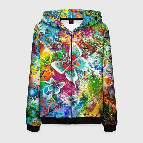 Мужская толстовка на молнии Яркое безумие Бабочки, кляксы, граффити / 3D-Черный – фото 1