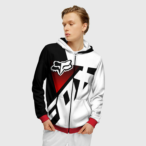 Мужская толстовка на молнии FOX RACING - ФОКС ЧЕРНЫЙ И БЕЛЫЙ / 3D-Красный – фото 3