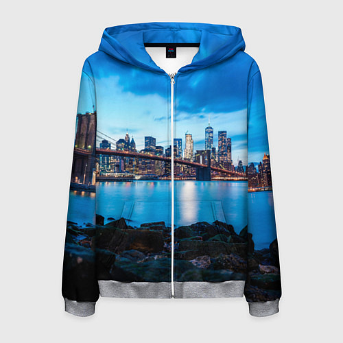 Мужская толстовка на молнии Закат в мегаполисе / 3D-Меланж – фото 1