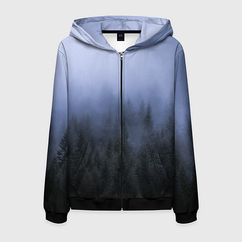 Мужская толстовка на молнии Лес в ночи / 3D-Черный – фото 1