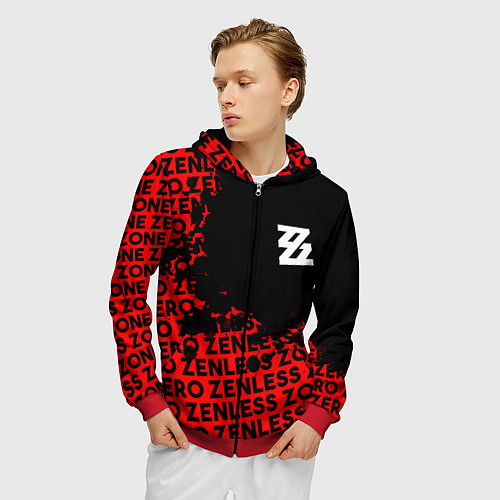 Мужская толстовка на молнии Zenless Zone Zero капля арт / 3D-Красный – фото 3