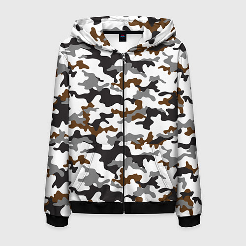 Мужская толстовка на молнии Камуфляж Чёрно-Белый Camouflage Black-White / 3D-Черный – фото 1