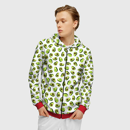 Мужская толстовка на молнии Смешное авокадо на белом фоне / 3D-Красный – фото 3