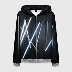 Толстовка 3D на молнии мужская Неоновые лампы во тьме - Голубой, цвет: 3D-меланж