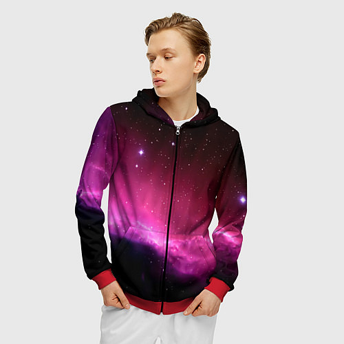 Мужская толстовка на молнии Night Nebula / 3D-Красный – фото 3