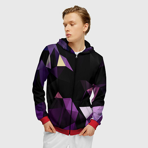 Мужская толстовка на молнии Полигональная магия / 3D-Красный – фото 3