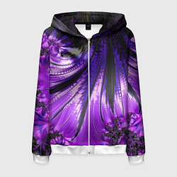 Толстовка 3D на молнии мужская Неоновый фрактал черный с фиолетовым Абстракция, цвет: 3D-белый