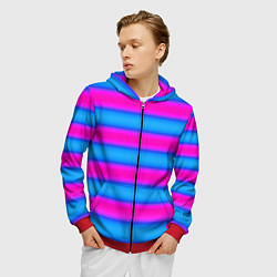 Толстовка 3D на молнии мужская Striped pattern яркий неоновый полосатый узор, цвет: 3D-красный — фото 2