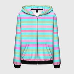 Мужская толстовка на молнии Pink turquoise stripes horizontal Полосатый узор
