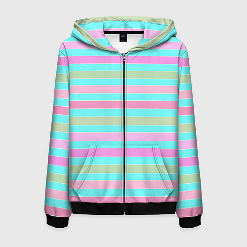 Мужская толстовка на молнии Pink turquoise stripes horizontal Полосатый узор / 3D-Черный – фото 1