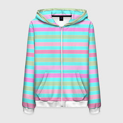 Толстовка 3D на молнии мужская Pink turquoise stripes horizontal Полосатый узор, цвет: 3D-белый