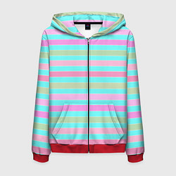 Толстовка 3D на молнии мужская Pink turquoise stripes horizontal Полосатый узор, цвет: 3D-красный
