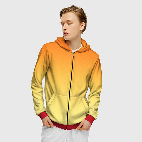 Мужская толстовка на молнии Оранжевый, желтый градиент / 3D-Красный – фото 3