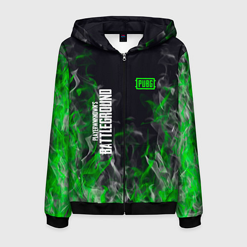Мужская толстовка на молнии Pubg - зелёное пламя / 3D-Черный – фото 1