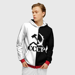 Толстовка 3D на молнии мужская СОВЕТСКИЙ СОЮЗ - СЕРП И МОЛОТ - Черно-белое, цвет: 3D-красный — фото 2