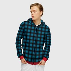 Толстовка 3D на молнии мужская Black and blue plaid, цвет: 3D-красный — фото 2