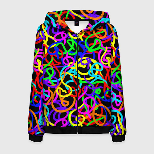 Мужская толстовка на молнии Неоновый беспорядок / 3D-Черный – фото 1