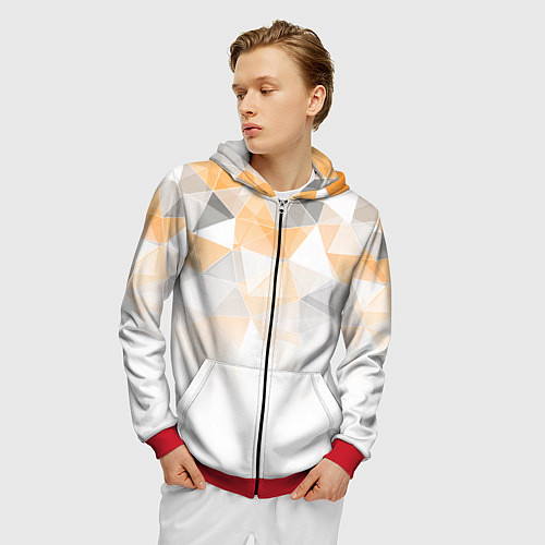 Мужская толстовка на молнии Однотонный белый и желто-серый геометрический / 3D-Красный – фото 3