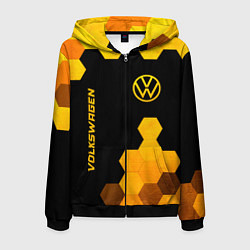 Толстовка 3D на молнии мужская Volkswagen - gold gradient: символ и надпись верти, цвет: 3D-черный