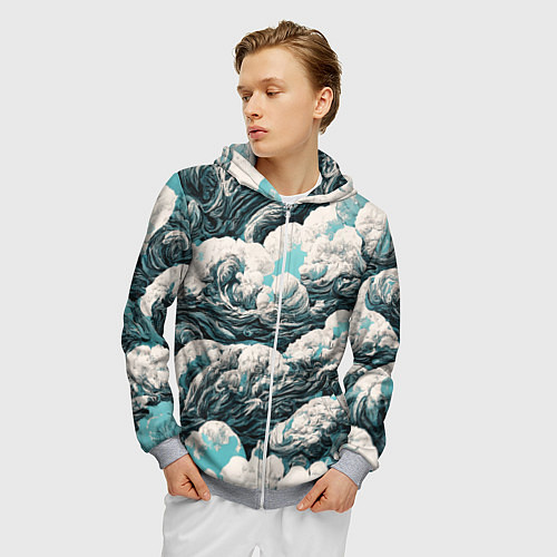 Мужская толстовка на молнии Облачные узоры / 3D-Меланж – фото 3