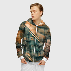 Толстовка 3D на молнии мужская Абстрактное множество красок и разломов на поверхн, цвет: 3D-белый — фото 2