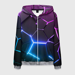 Мужская толстовка на молнии Фиолетовый градиент - неоновые геометрические плит