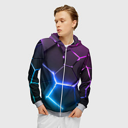 Толстовка 3D на молнии мужская Фиолетовый градиент - неоновые геометрические плит, цвет: 3D-меланж — фото 2