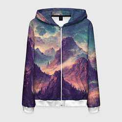 Толстовка 3D на молнии мужская В горах Вечерний пейзаж, цвет: 3D-белый