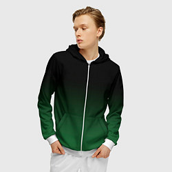 Толстовка 3D на молнии мужская Черный и мшистый зеленый градиент омбре, цвет: 3D-белый — фото 2