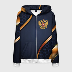 Толстовка 3D на молнии мужская Blue & gold герб России, цвет: 3D-белый