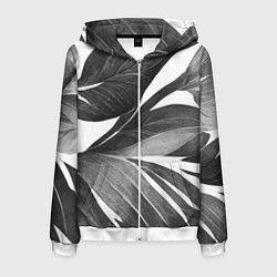 Толстовка 3D на молнии мужская Чёрно-белый тропический вайб, цвет: 3D-белый