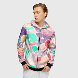 Толстовка 3D на молнии мужская Яркие сказочные узоры, цвет: 3D-черный — фото 2