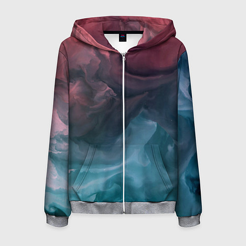 Мужская толстовка на молнии Розовый и синий дым во тьме / 3D-Меланж – фото 1