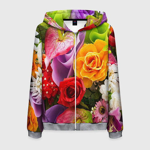 Мужская толстовка на молнии Прекрасный цветочный букет / 3D-Меланж – фото 1