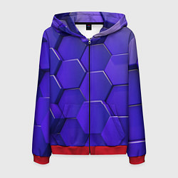 Толстовка 3D на молнии мужская Большие объёмные соты, цвет: 3D-красный