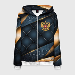 Толстовка 3D на молнии мужская Золотой герб России на объемном фоне, цвет: 3D-белый