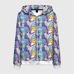 Толстовка 3D на молнии мужская Череп и солнце, цвет: 3D-белый