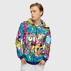 Толстовка 3D на молнии мужская Велосипедист и глаз граффити, цвет: 3D-синий — фото 2