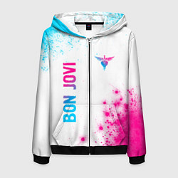 Мужская толстовка на молнии Bon Jovi neon gradient style: надпись, символ