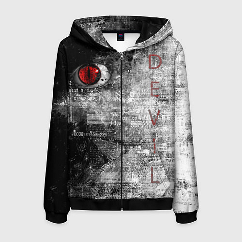 Мужская толстовка на молнии Дьявольские женские глаза с буквами на чб фоне / 3D-Черный – фото 1