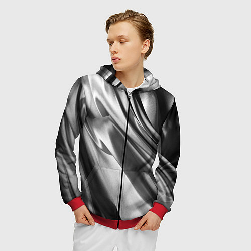 Мужская толстовка на молнии Объёмный сатин - текстура / 3D-Красный – фото 3