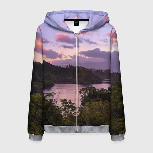 Мужская толстовка на молнии Пейзаж вечерней реки и леса / 3D-Меланж – фото 1