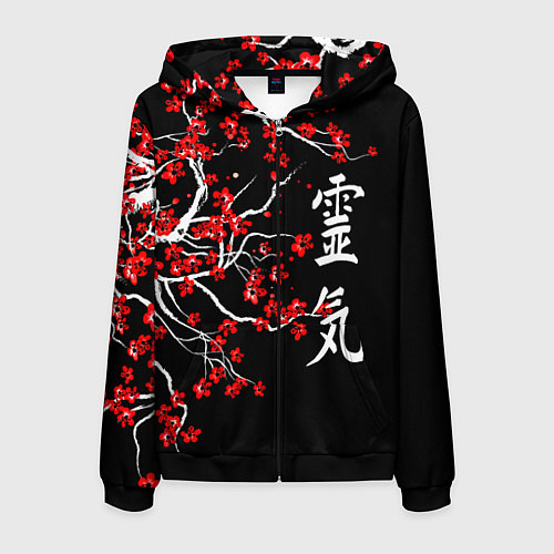 Мужская толстовка на молнии Сакура в цвету / 3D-Черный – фото 1