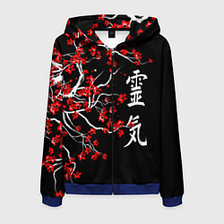 Толстовка 3D на молнии мужская Сакура в цвету, цвет: 3D-синий