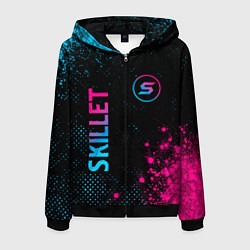 Толстовка 3D на молнии мужская Skillet - neon gradient: надпись, символ, цвет: 3D-черный