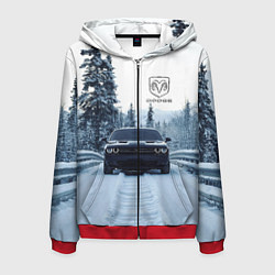 Толстовка 3D на молнии мужская Dodge in winter forest, цвет: 3D-красный