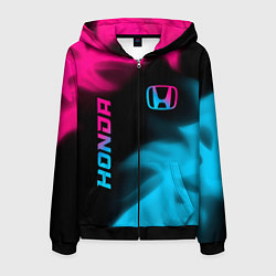 Толстовка 3D на молнии мужская Honda - neon gradient: надпись, символ, цвет: 3D-черный